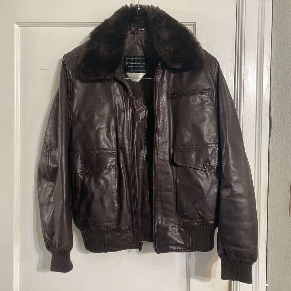 Saks Fifth Avenue leather bomber jacket